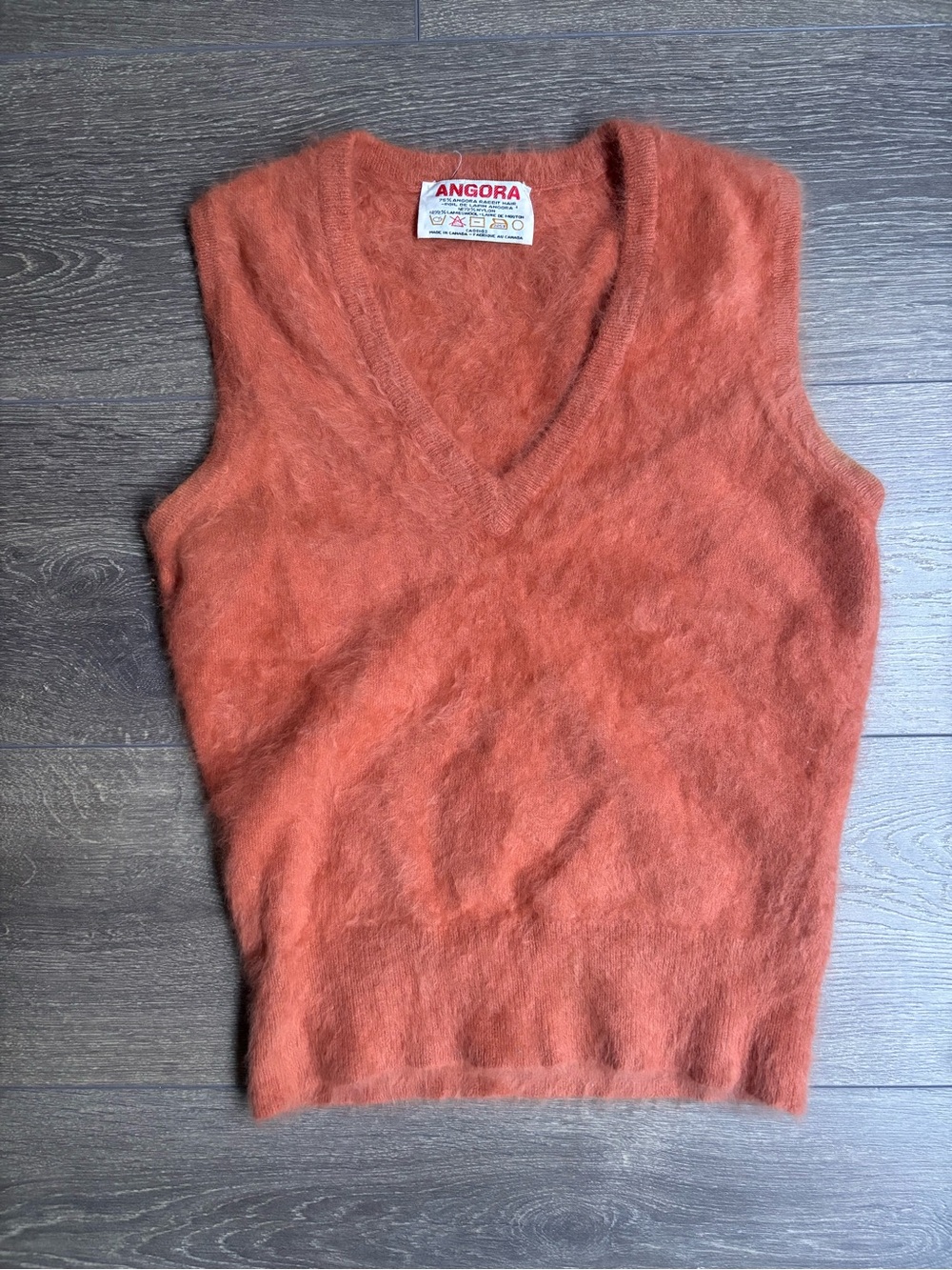 Angora Women's Burnt Orange V-Neck Sweater Vest- Vintage Angora Rabbit hair